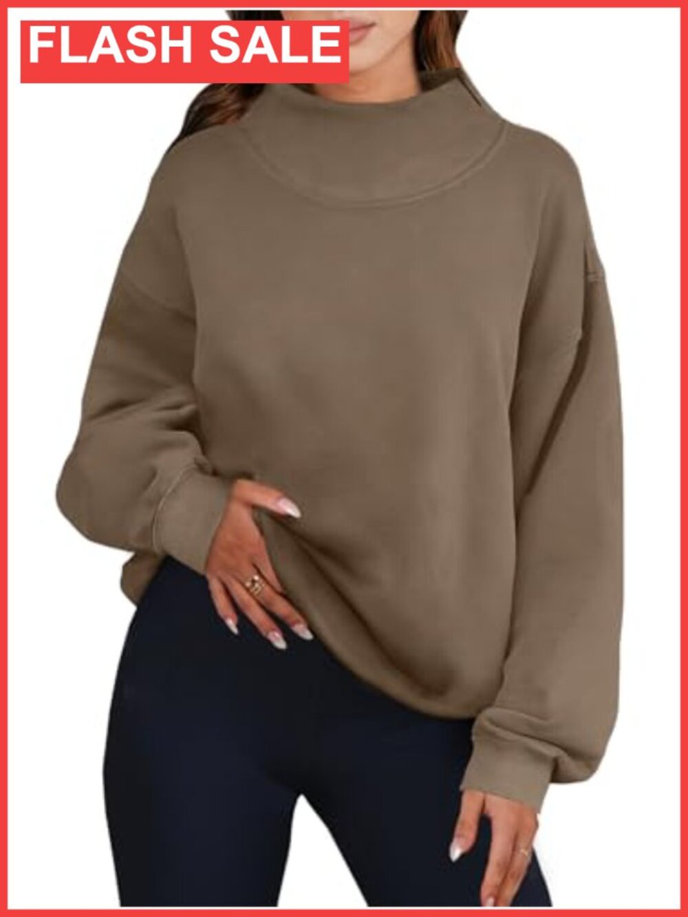 Oversized Mock Neck Pullover Sweatshirt Fleece Lined Turtleneck